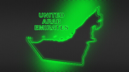 Neon Green United Arab Emirates Map Outline Futuristic Digital Glow Halftone Illustration