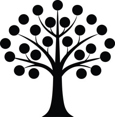 Obraz premium Stylized Black Tree Silhouette with Circular Leaves Icon
