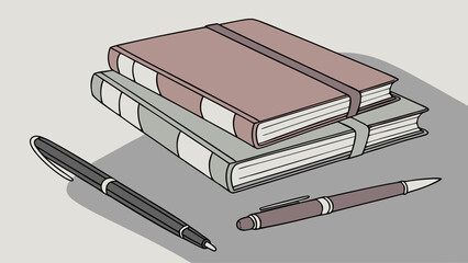 Stack of Books and Pens Study Illustration Education Concept Stationery Design.
