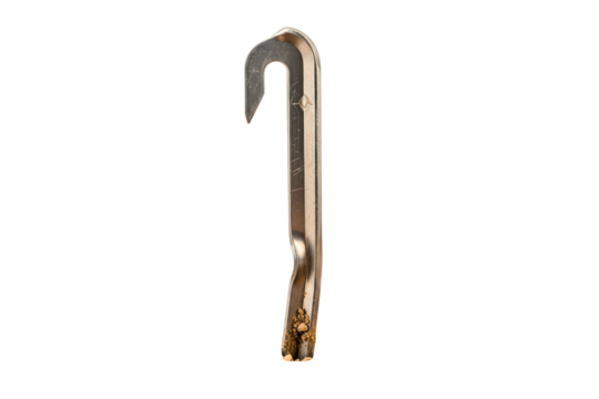 Plumbing drain pipe clogged with mineral deposit buildup on a transparent background