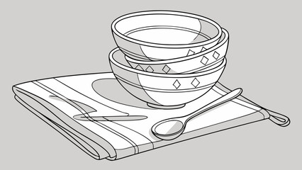 Stacked Bowls and Spoon on a Cloth.