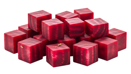 Pile of Cut Red Beets in Cubes on Transparent Background