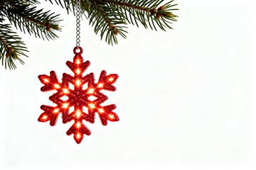 Christmas snowflake ornament on tree branch