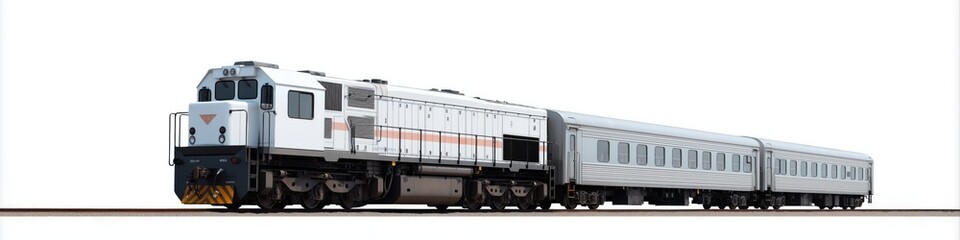 Obraz premium Modern white diesel train with passenger cars on rail track