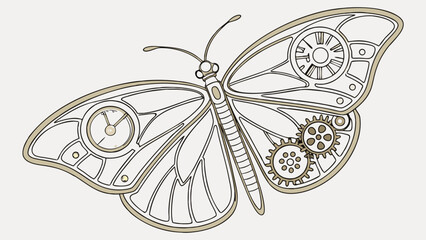 Steampunk Butterfly Design with Clockwork Gears and Watch Details - Vector Illustration.