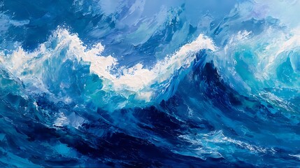 Abstract seascape depicting powerful ocean waves with textured brushstrokes