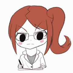 白衣を着た女の子が勉強している