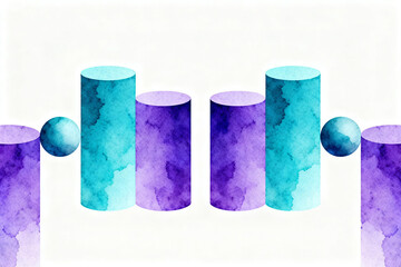 Abstract watercolor cylindrical shapes