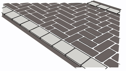 Stone Pavement Herringbone Pattern Sidewalk Curb Road Texture Architectural Design Construction Paving Stones Brickwork Urban Design Background Tile Grey Brown Graphic Design Illus.