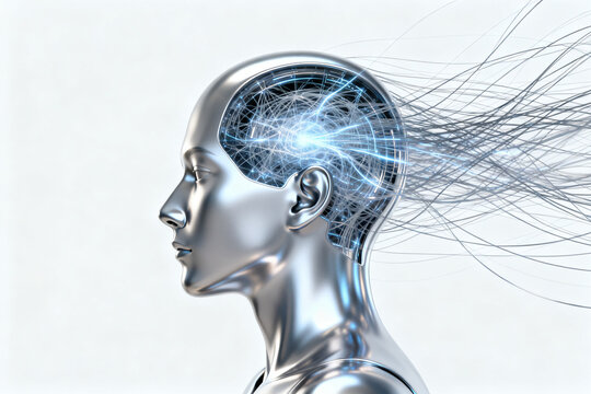 Human head with brain and neural network