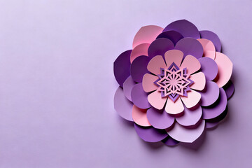 Colorful paper flower art on purple background