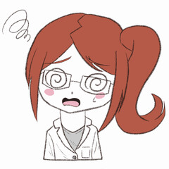 白衣を着た女の子が目を回している