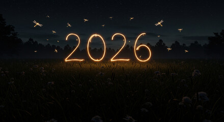 Golden light writing forming the new year celebration message