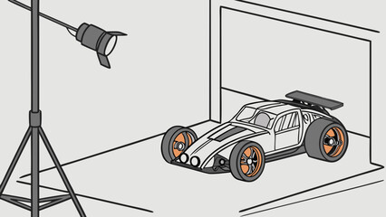Studio Lighting Setup with Custom Car Illustration Automotive Design Product Photography Vehicle Mockup Transportation Illustration.