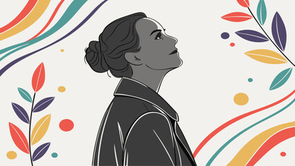 Stylish Woman Profile Abstract Art Minimalist Fashion Illustration Colorful Background Modern Design.