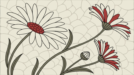 Stylized Floral Arrangement with Geometric Background.
