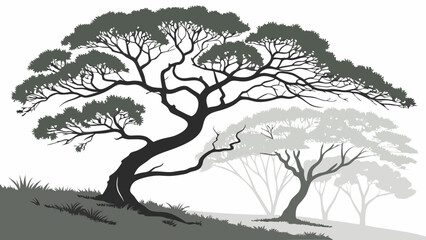 Stylized Tree Silhouette Illustration Nature Graphic Woodland Scene Greyscale Landscape Design for Print Web and More.