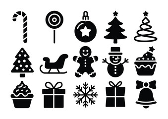Set of Christmas Holiday Icons Including Tree Gingerbread Man and Gift Vector Illustration