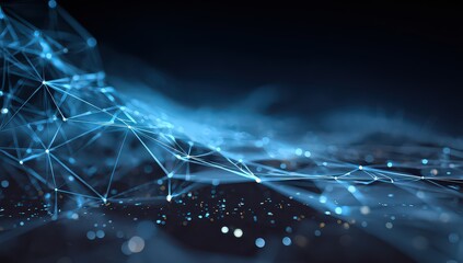 Abstract Digital Network Connection Visualization in Blue Tones on Dark Background