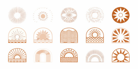 Collection of stylized sun and abstract shapes in warm earthy tones for modern design