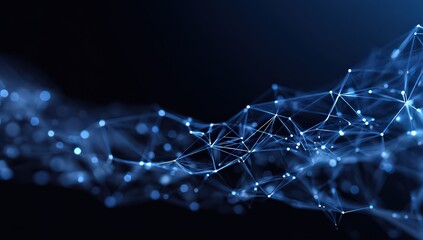 Abstract Digital Network Structure With Blue Glowing Nodes And Lines on Black Background