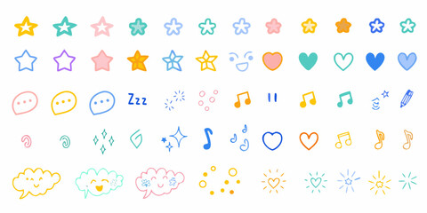 Collection of cute hand drawn pastel icons and symbols for digital use