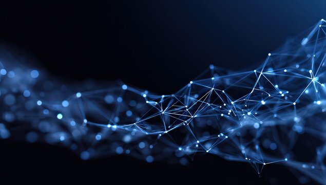 Abstract Digital Network Structure With Blue Glowing Nodes And Lines on Black Background