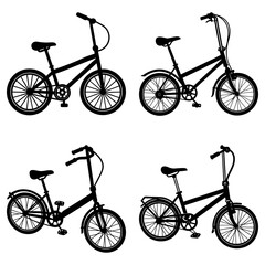 Obraz premium Silhouette illustration featuring four distinct bicycle designs with varying handlebar styles and frame types