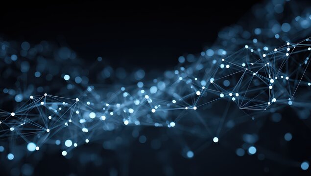 Abstract Networked Digital Data Flowing Against Dark Backdrop - Powered by Adobe