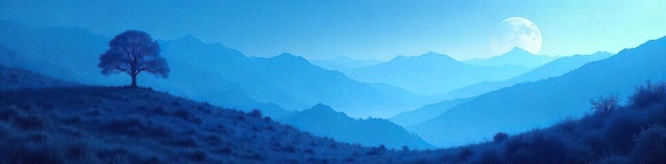 Serene Blue Landscape Tranquil Nature Scene Evoking Leadership and Peace, Ideal for Corporate Branding and Tranquility Concepts