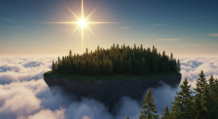 Christmas magical sky island crowned with a radiant holiday star