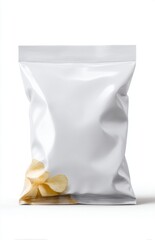 White blank packaging bag with potato chips inside on for branding
