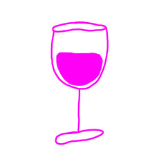 Wine drink icon hand drawn doodle in pink color.