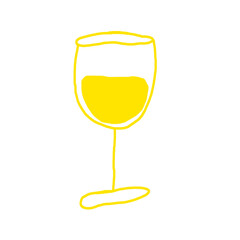 Wine drink icon hand drawn doodle in yellow color.