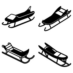 Four different sled designs are displayed in a black and white illustration with a simple style art