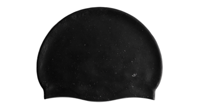 Black swim cap on white