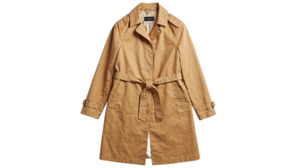 Tan trench coat on white