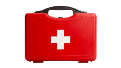 Closed first aid kit on white