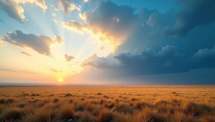 Dramatic Aerial View of Vast Flatlands Stretching to the Horizon Under a Stormy Sky, Perfect for Backgrounds Illustrating Openness, Freedom, and Limitless Potential.