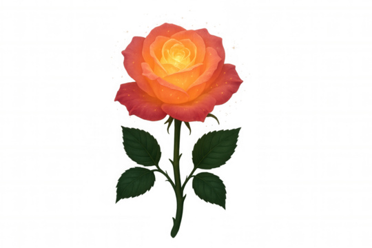 Orange and red rose blooming, presenting romance, love, and passion on a transparent background - Powered by Adobe