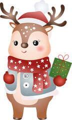 Cute Reindeer Christmas and Winter Illustration Style