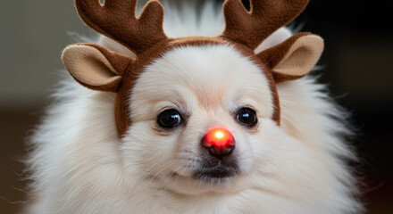 Christmas Cheerful Pet Reindeer Enjoys Festive Tree and Presents
