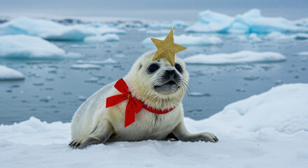 Christmas Playful Seal Becomes Holiday Star Amid Icy Landscape