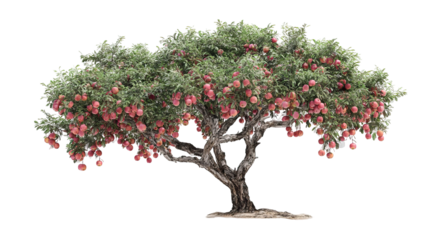 Surreal hybrid tree with acacia canopy and apples on transparent background