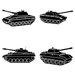 Four black and white tank silhouettes arranged in a square formation on a white background image