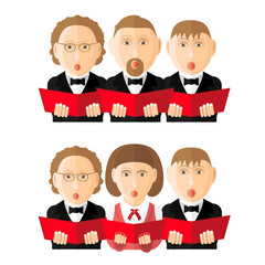 Choir Singing Flat Illustration – Group of People Singing in a Choir with Songbooks