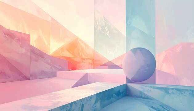Geometric abstract rendering with pastel hues and a spherical form - Powered by Adobe