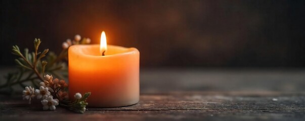 Glowing Candle on Rustic Wood Cozy Romantic Atmosphere, Perfect for Blogs and Social Media