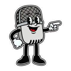 Obraz premium Microphone Cartoon Character, Retro Music Mascot Illustration for Podcast and Studio Branding