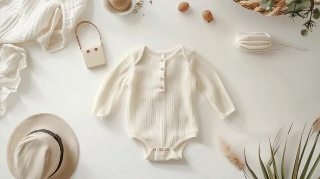 video Laid out baby clothing and accessories on a table